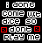 A 48x49 pixel animated contact sheet showing two frames of a black-and-white pixel art icon with red accents, displaying text and symbols in a retro digital style.