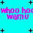 Cyan background with black plus signs and pink text reading "whoo hoo wamu" repeated in two