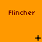 A static orange background displays the word "Flincher" in dark red text across three , with pixelated symbols changing between observations below each