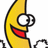 Pixelated banana character with wide eyes and red mouth on white background, adjacent to purple displaying yellow text