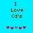 Pixelated text 'I Love Cd's' on bright cyan background with red and purple heart symbols below, two variations of symbol arrangement.