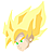 Pixelated character with spiky yellow-orange hair, green eyes, and a light skin tone against a gray background.