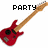 Red electric guitar with brown neck and headstock, pixelated text above and below on white background.