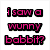 Six- of pixelated text and images: pink 'i saw a wunny babbbit?', beige bunny, orange 'HES IN THE GODDAMN BASEMENT! RUN!!!', brown figure in hole, blue 'julia + nikki.', green 'forever.'