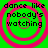 Four identical circular icons with green backgrounds and pink concentric rings, each displaying the text "dance like nobody's watching" in black pixelated font.
