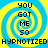 Four identical with blue and yellow spiral backgrounds display text reading "YOU GOT ME SO" above "HYPHOTIZED" in black pixelated font