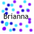 six displays the name 'Brianna' in black text over scattered colored squares on white backgrounds, with a gray rectangle at bottom right