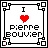 A static contact sheet of two identical pixel art buddy icons featuring a red heart symbol, text "I pierre bouvier", and a black-and-white geometric border with corner squares.