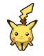 Four yellow cartoon creatures with brown-tipped ears and lightning-shaped tails, each in distinct poses against a gray background.