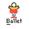 Animated contact sheet of 13 ballet dancer stick figures in yellow and red performing various poses on a gray background, each labeled "Ballet" below.