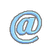 Three blue @ symbols with varying stroke thickness and curvature on a gray background, each with a white pixelated outline.