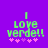 Green pixelated text 'I love verde!!' with pink stars on a purple background, showing star position changes
