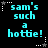 Pixelated cyan text on black background with white and gray star-shaped decorations, arranged in a of six identical
