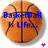 Pixelated orange basketball with brown seams overlaid by blue text reading 'Basketball K Ufe...' on a white background.