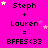 A bright pink background displays repeated text 'Steph + Lauren = BFFES<33' with scattered yellow and white stars, showing animation changes in star positions across observations.