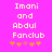 Pixelated text 'Imani and Abdul Fanclub' on bright pink background with five small star-like symbols below, two orange and three pink.