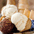 Pixelated image of ice cream cones on left, bright pink background with four text blocks on right.