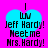 A bright pink background features four identical blue heart-shaped icons with black text reading "I LUV Jeff Hardy! Neetme Mrs. Hardy!" arranged in a