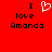 Red background with black text reading "I love Amanda" and a white pixelated heart symbol replacing the word "love" in one instance.