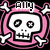 Pixelated skull icon with pink hair, white stars, and 'ALLY' text above, set against black background.