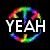 Four rainbow-colored circular icons with white text overlays on a black background, each displaying different phrases.