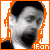 Four grayscale portrait arranged in a with orange pixelated borders, each showing a person's face in different expressions and angles