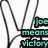 A hand with three fingers extended holds a black rectangular sign displaying 'joe means victory' in colored text.
