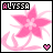 Animated pink flower icon with 'ALYSSA' text and heart symbol, showing sequential pixel changes in floral details across frames.