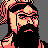 Pixelated 48x48 static icon of a bearded man with glasses, rendered in black, red, and beige tones against a gray background.