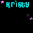 Pixelated cyan text 'kristy' repeated across black background with scattered pink and purple stars, some stars animate to different positions.