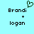 Pixelated text 'Brandi' and 'logan' with a plus sign between them on light blue background, one version has green heart symbol above 'Brandi'.