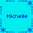 Pixelated blue background with four 'Michelle' text blocks and star-dash border elements arranged in a pattern