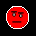 Two red circular pixel art faces with white borders, each displaying a stern expression against black background.