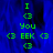 Green pixelated text and symbols on a blue background with a gray rectangle on the right side.