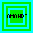 Four green and cyan square frames with "AMANDA" text, each frame showing different nested square layers.