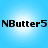 Four identical display black text 'NButter5' on a light blue gradient background with white circular highlights