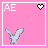 Pixelated pink square with white border containing 'AE' text, heart symbol, and eagle graphic in four variations.