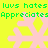 Green text repeats 'luvs hates luvs hates' and 'AppreciatesAppreciates' over pink snowflakes on a yellow background.