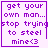 Purple pixelated text on white background with four variations showing different symbols at the end of 'mine<3'.