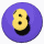 Nine circular purple icons with yellow number 8s showing sequential animation frames of the digit's top-left corner changing shape.