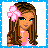 Pixel art buddy icon featuring a girl with brown hair and pink flower accessory on left, blue star with name "Ashley" on right, both within blue dotted border.