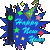 Animated blue starburst with clock tower, green and yellow eyes, multicolored stars, and pixelated text reading "Happy New Year" on a gray background.