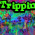Pixelated image with psychedelic background and text elements including "Trippin" and "LSD" in bright colors.