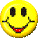 Yellow circular smiley faces with black eyes and red mouths in various expressions on a gray background.