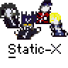 Animated contact sheet showing 10 sequential frames of a pixel art buddy icon with multiple characters and an explosion effect, displayed on gray background.