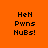 Orange background with black pixelated text 'HeH Pwns NuBs!' in four quadrants, each showing a different white rectangular highlight over one line of text.