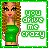 A 3x3 contact sheet of an animated AIM buddy icon featuring a cartoon woman in a green dress with long brown hair, displaying eight frames of subtle pose changes against a white background with green border.