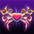 Pixelated icon with pink heart center, golden scrollwork, and pink ribbon tails on purple gradient background.
