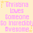 Pixelated text in pink and yellow on a light background, repeating 'Christina loves Someone So Incredibly Awesome' with star accents.