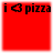 Red square icon with black text 'i ♡ pizza' at top left corner, no visible animation changes across observations.